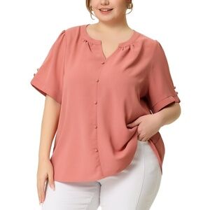 Agnes Orinda Women's Plus Size Dressy Ruched V Neck Short Sleeve | 1X